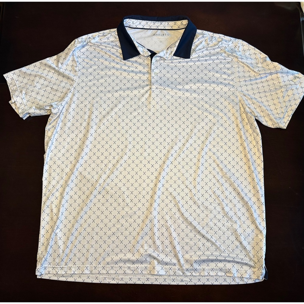 MAELREG Polo Mens 3XL White Performance Golf Shirt Short Sleeve Geometric Cross
